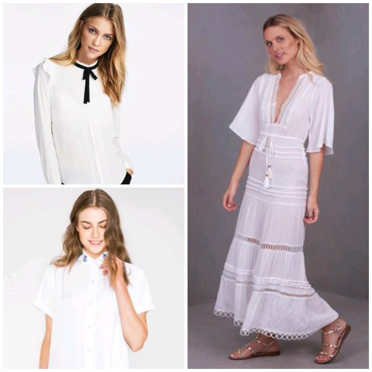 מימין: שמלת בוהו שיק בגליתא. למעלה משמאל: חולצה מכופתרת קסטרו. למטה משמאל: חולצה מכופתרת ב STORY