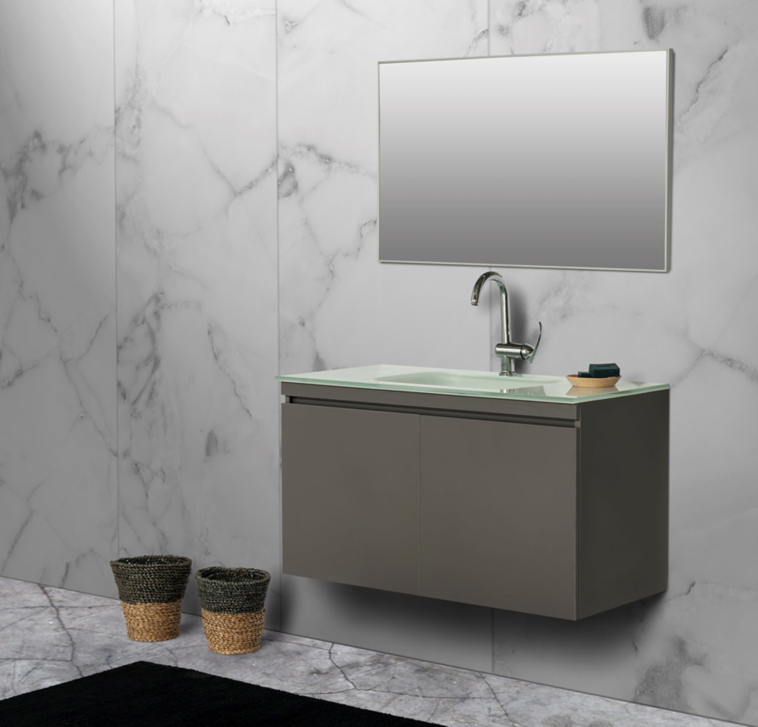 בטון בחדר הרחצה. ארון אמבטיה החל מ 600 שקלים. צילום: עודד סמדר