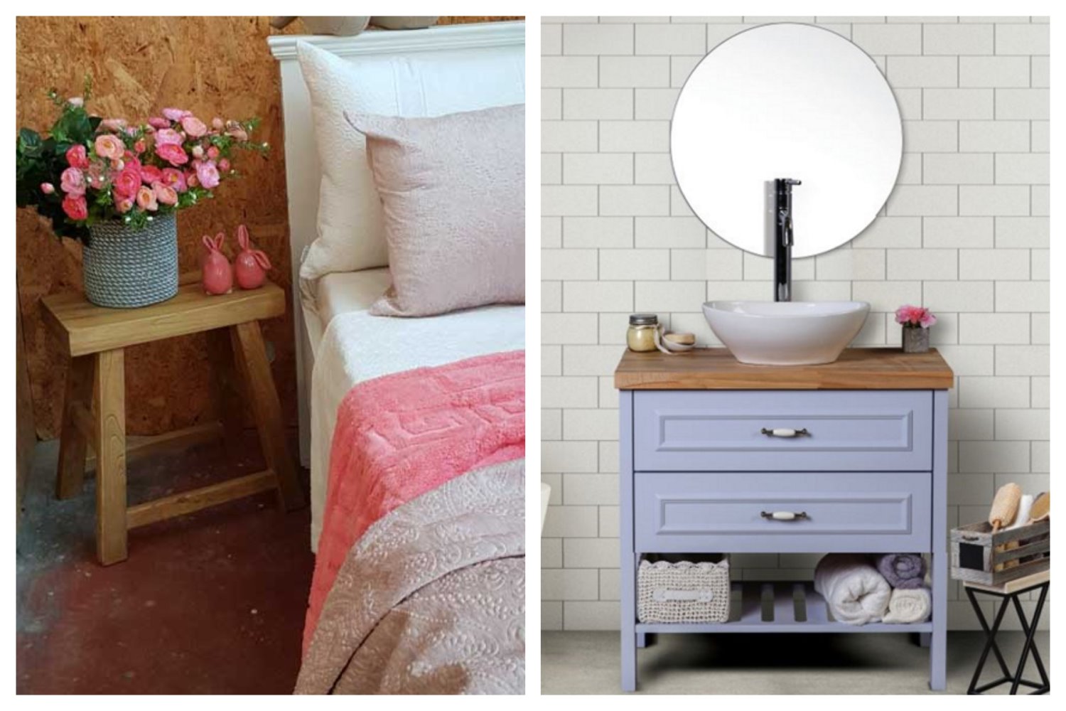 חדר שינה רומנטי עם נגיעות צבע ורודות ושמחות, איפאה. צילום: יח"צ סדרת ארונות אמבטיה אופנתית ועמידה בפני מים בגוני גלידה, אהרוני ובניו, צילום: אורן דאי. 