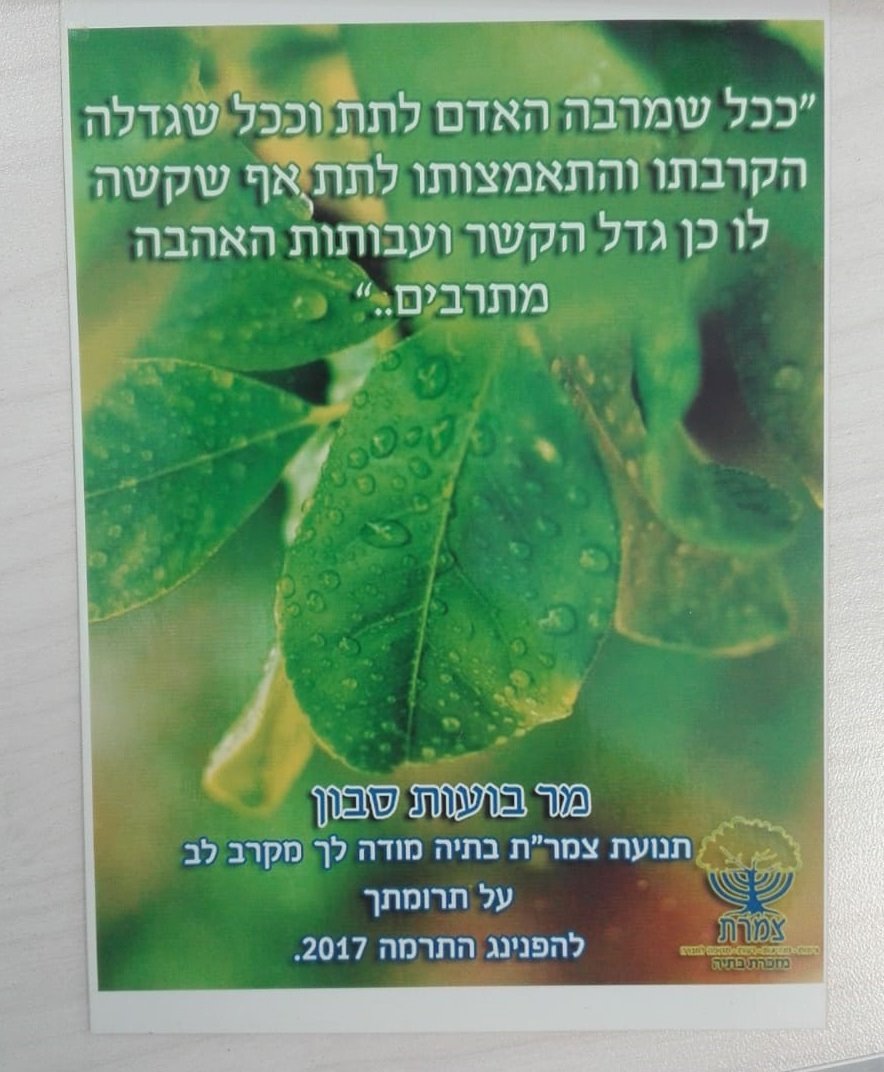 תעודת הוקרה לדקל על פעילותו ההתנדבותית