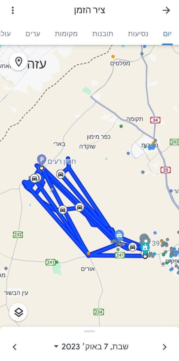 מפת מסלול הנסיעות של עוז דוידיאן מהשבעה באוקטובר